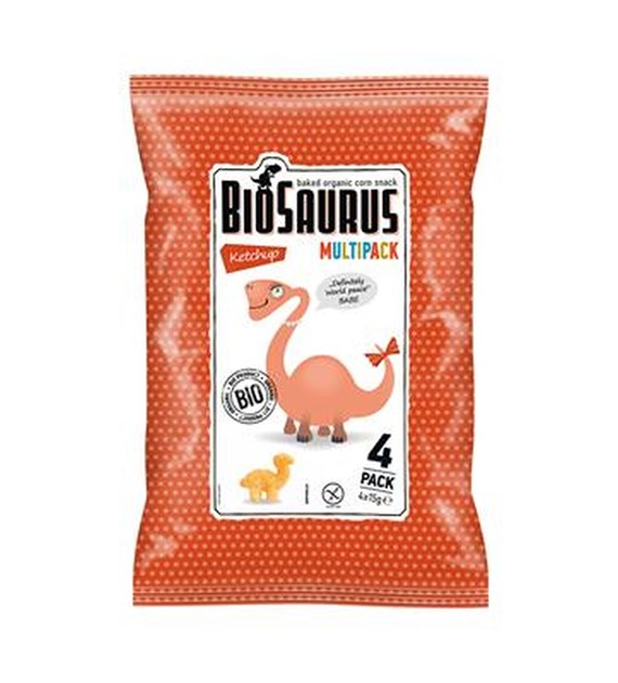 Chrupki kukurydziane Dinozaury o smaku ketchupowym BEZGL. BIO 4x15 g
