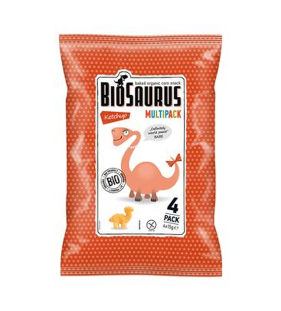 Chrupki kukurydziane Dinozaury o smaku ketchupowym BEZGL. BIO 4x15 g