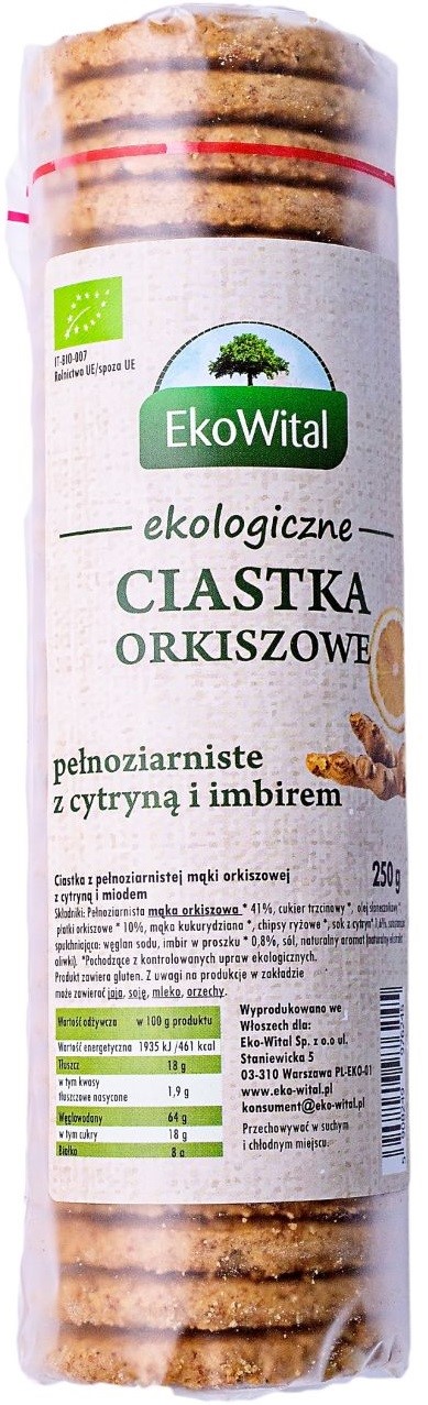 Ciastka orkiszowe pełnoziarniste z cytryną i imbirem BIO 250 g