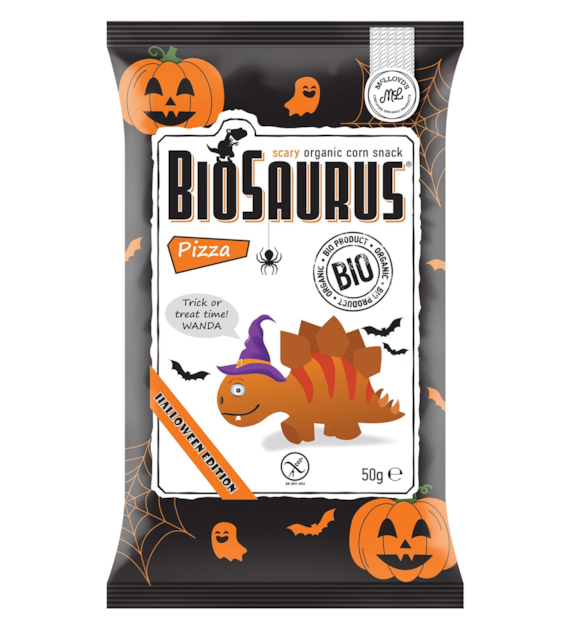 Chrupki kukurydziane Dinozaury HALLOWEEN o smaku pizzy BEZGL. BIO 50 g