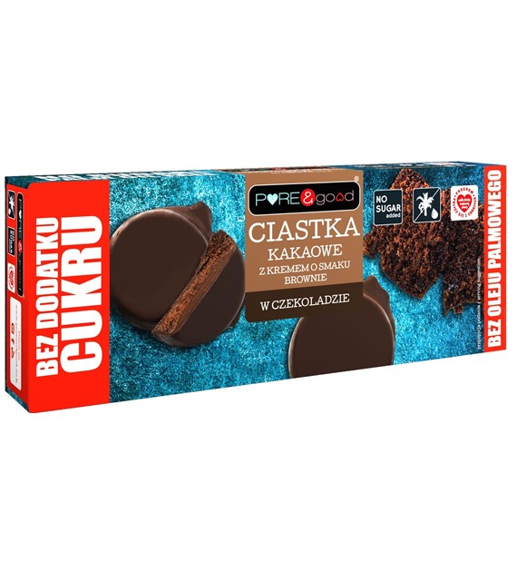 Ciastka kakaowe z kremem o smaku brownie w czekoladzie gorzkiej bez dodatku cukru 128g