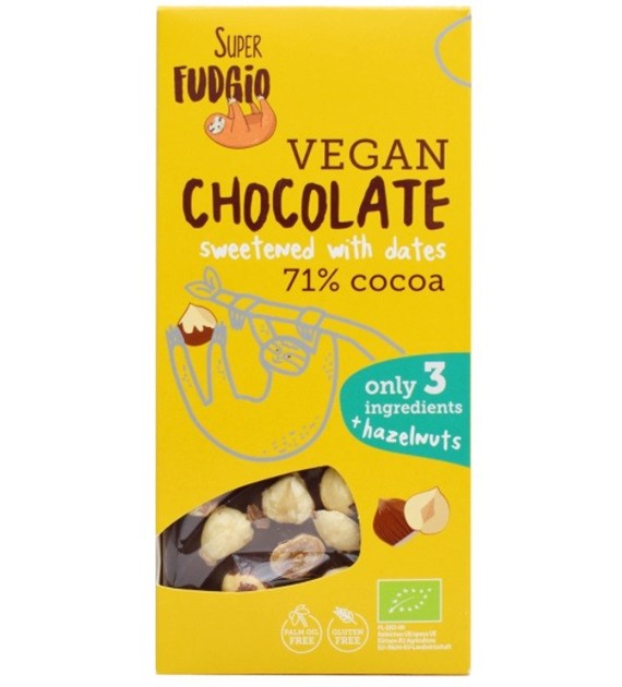 Czekolada wegańska słodzona daktylami z orzechami laskowymi BIO 100g