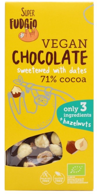 Czekolada wegańska słodzona daktylami z orzechami laskowymi BIO 100g