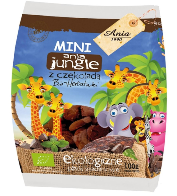 Herbatniki mini jungle z czekoladą BIO 100g