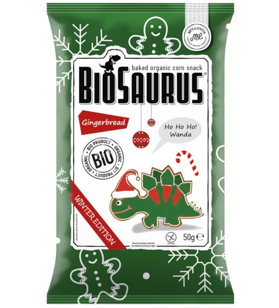Chrupki kukurydziane Dinozaury ZIMOWE o smaku piernikowym BEZGL. BIO 50 g