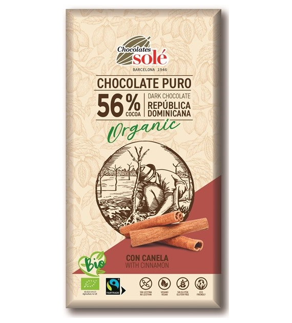 Czekolada gorzka 56% kakao z cynamonem BIO 100 g