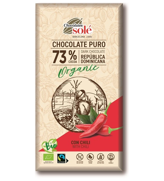 Czekolada gorzka 73% kakao z chili BIO 100 g