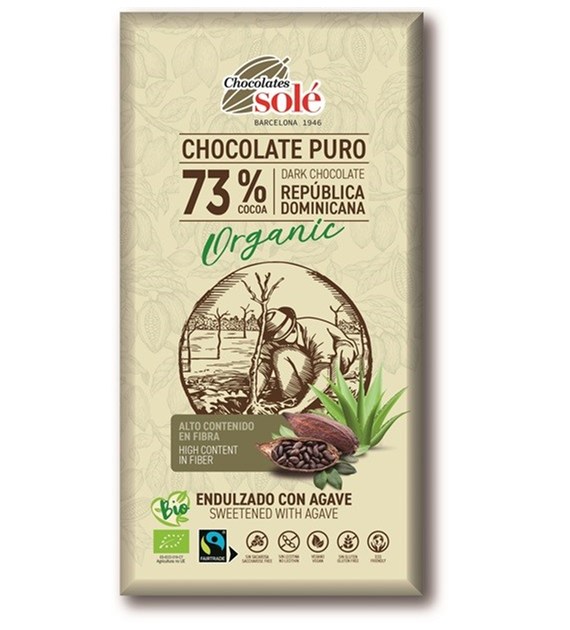 Czekolada gorzka 73% kakao słodzona syropem z agawy BIO 100 g