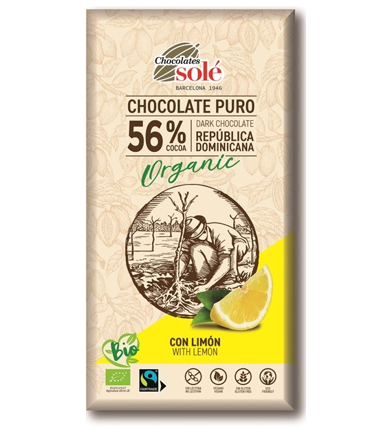 Czekolada gorzka 56% kakao z cytryną BIO 100 g