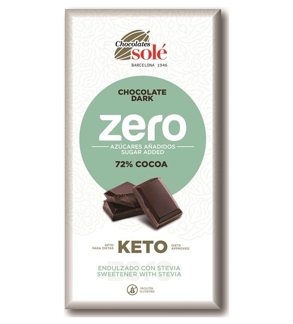 Czekolada gorzka 72% kakao bez dodatku cukru ze stewią KETO 100 g