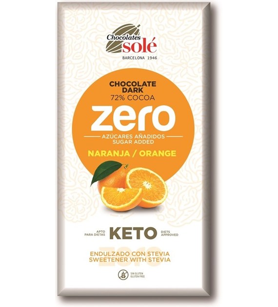 Czekolada gorzka 72% kakao bez dodatku cukru z pomarańczą ze stewią KETO 100 g