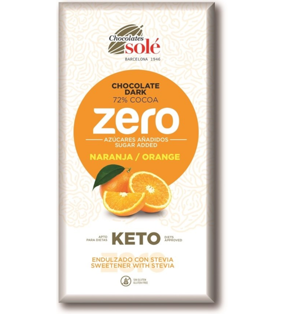 Czekolada gorzka 72% kakao bez dodatku cukru z pomarańczą ze stewią KETO 100 g