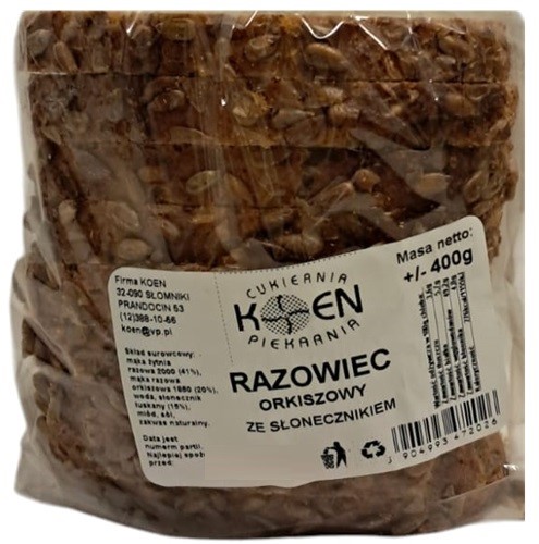 Razowiec orkiszowy ze słonecznikiem 400g