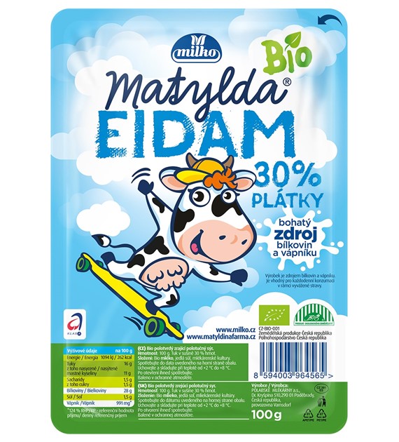 Ser edam w plastrach 30% tł. BIO 100 g