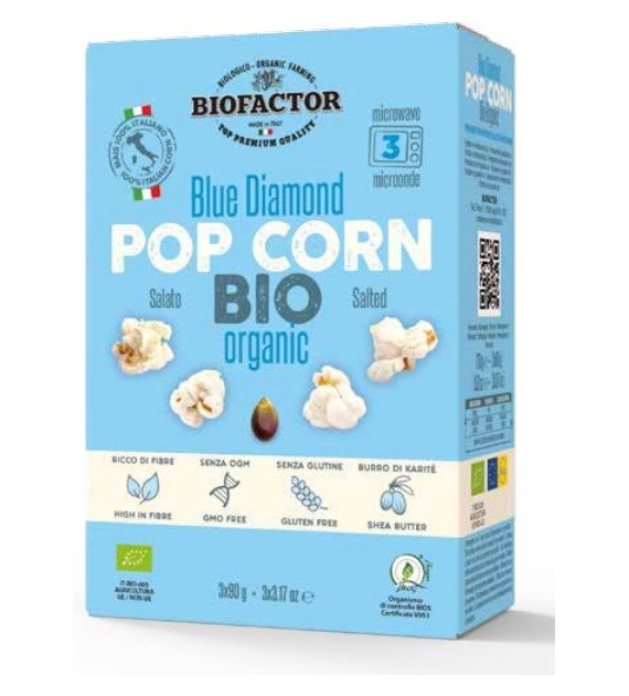 Popcorn niebieski z solą do mikrofalówki bezglutenowy BIO 3 x 90 g