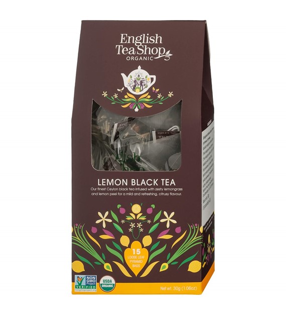 Herbata czarna z trawą cytrynową i cytrynami 15 piramidek 30 g BIO