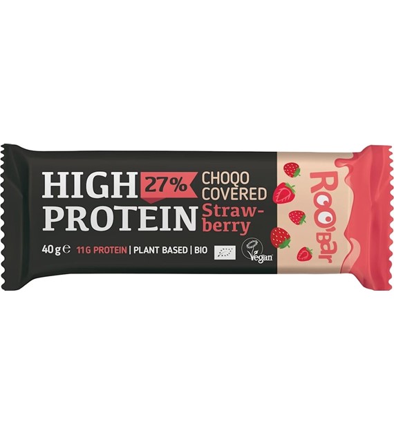 Baton proteinowy truskawkowy w polewie z różowej czekolady, bezglutenowy BIO 40 g
