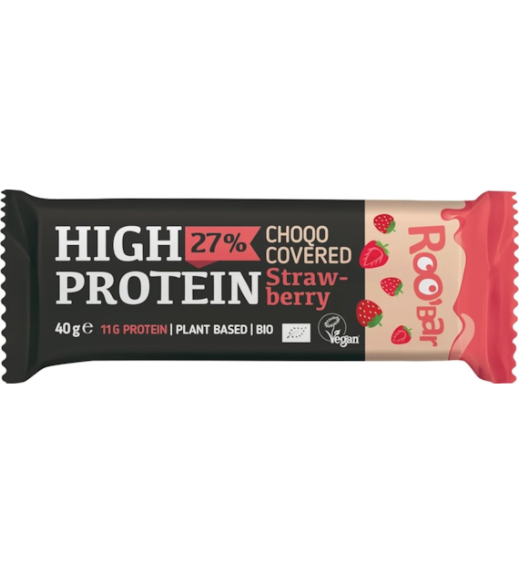 Baton proteinowy truskawkowy w polewie z różowej czekolady, bezglutenowy BIO 40 g