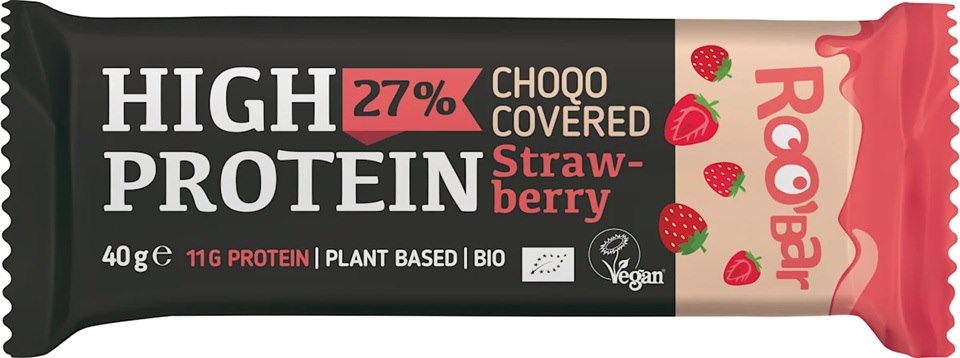 Baton proteinowy truskawkowy w polewie z różowej czekolady, bezglutenowy BIO 40 g