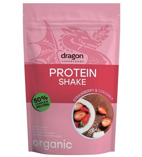 Shake proteinowy truskawka i kokos, 50% białka z amino kwasami, z erytrytolem, bezglutenowy BIO 450 g
