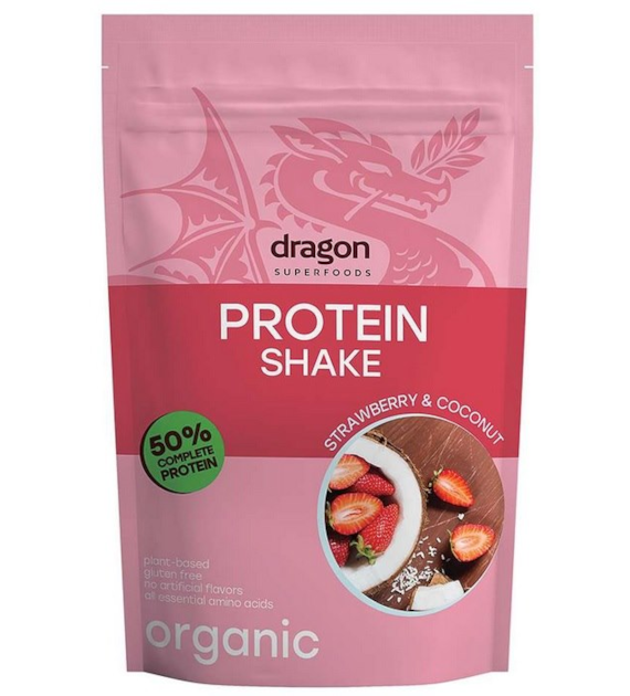 Shake proteinowy truskawka i kokos, 50% białka z amino kwasami, z erytrytolem, bezglutenowy BIO 450 g