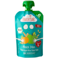 Mus brzoskwinia, jabłko, proso, orkisz, owies, powyżej 6 miesięcy (100% recyclable) BIO 100 g
