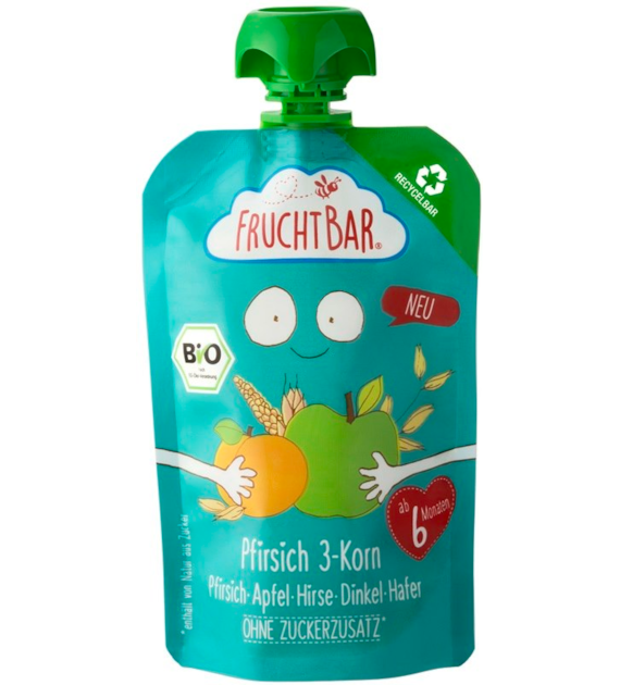 Mus brzoskwinia, jabłko, proso, orkisz, owies, powyżej 6 miesięcy (100% recyclable) BIO 100 g