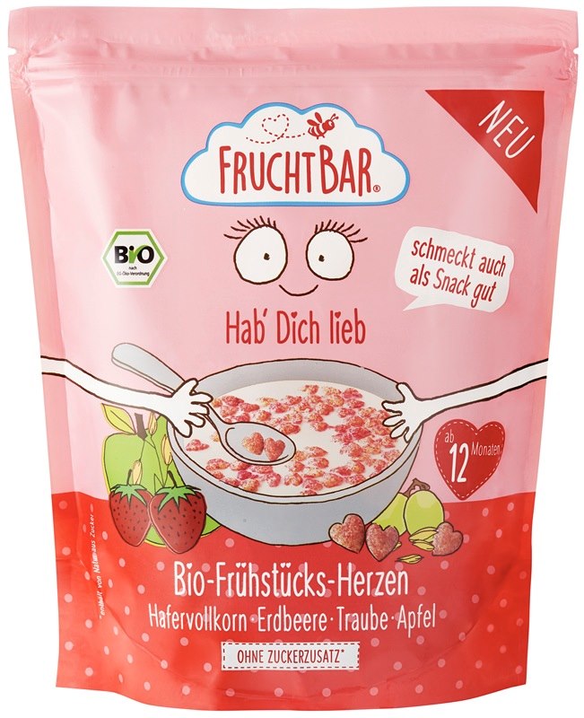 Śniadaniowe chrupki owsiane pełnoziarniste z truskawkami, winogronami i jabłkiem powyżej po 12 miesiącu BIO 125 g