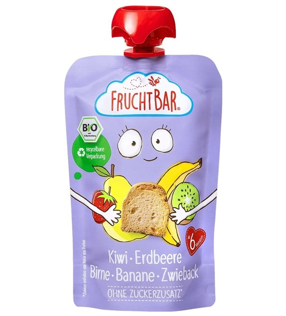 Mus kiwi, truskawka, gruszka, banan, sucharki pszenne BIO 100 g