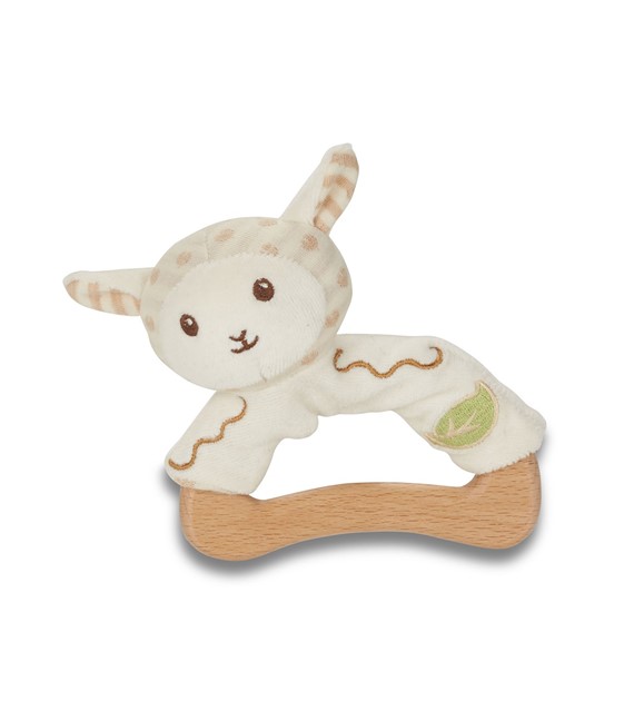 Drewniano-bawełniany chwytak owieczka z ekologicznej bawełny od 0m-ca (9cm) fsc & gots