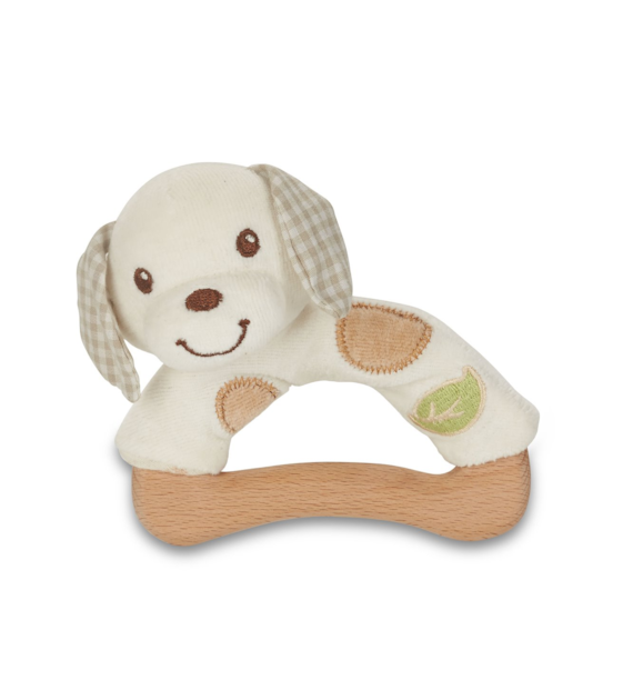 Drewniano-bawełniany chwytak piesek z ekologicznej bawełny od 0m-ca (9cm) fsc & gots