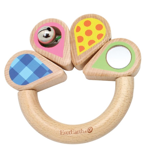 Drewniana grzechotka kwiatek od 6m-ca (11x11x1.5cm) fsc