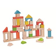 Drewniane klocki 50 elementów z wiaderkiem od 18m-ca (20x20x19.5cm) fsc