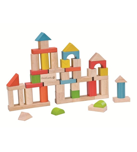 Drewniane klocki 50 elementów z wiaderkiem od 18m-ca (20x20x19.5cm) fsc