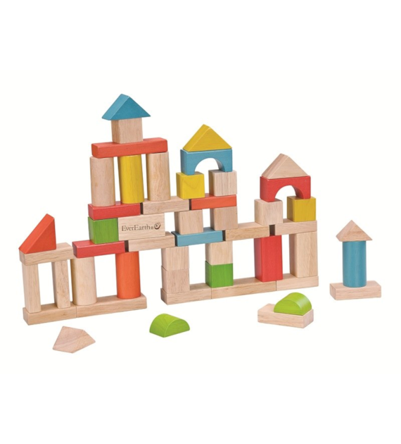 Drewniane klocki 50 elementów z wiaderkiem od 18m-ca (20x20x19.5cm) fsc