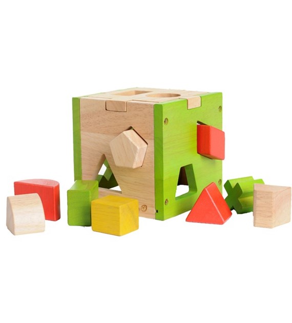 Drewniany sortownik kształtów, kostka od 12m-ca (13x13x13cm) fsc