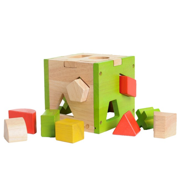Drewniany sortownik kształtów, kostka od 12m-ca (13x13x13cm) fsc