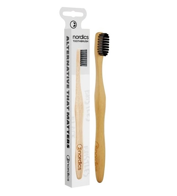 Szczoteczka do zębów bambusowa, średnia, czarna 18.8cm