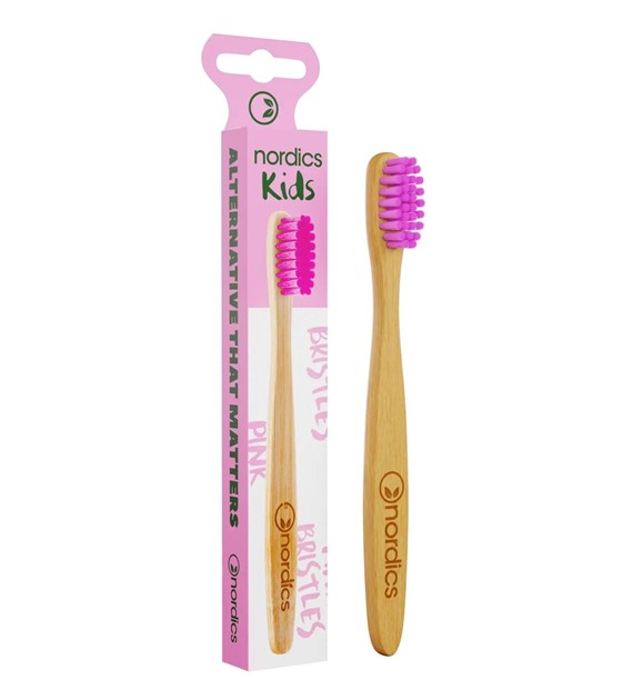Szczoteczka do zębów bambusowa dla dzieci, miękka, różowa 14.5cm