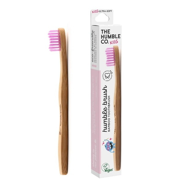 Szczoteczka do zębów dla dzieci, bambusowa ultra soft różowa 14.5cm