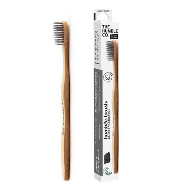 Szczoteczka do zębów z aktywnym węglem, bambusowa soft czarna 19cm