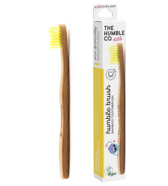 Szczoteczka do zębów dla dzieci, bambusowa ultra soft żółta 14.5cm