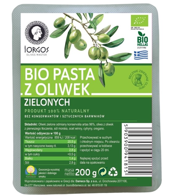 Pasta z oliwek zielonych BIO 200g