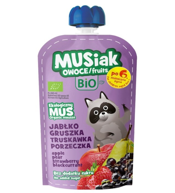 Mus owocowy jabłko gruszka truskawka czarna porzeczka BIO 120g