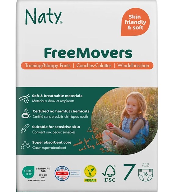 Ekologiczne pieluchomajtki pants jednorazowe, rozmiar 7, 16+ kg, 16 szt