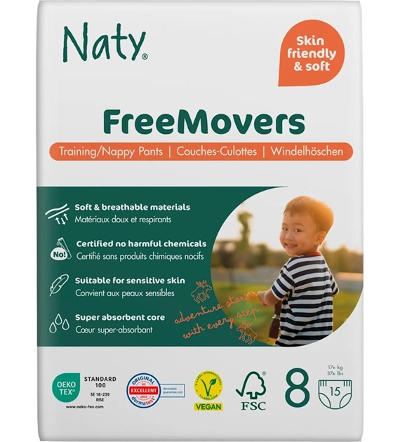 Ekologiczne pieluchomajtki pants jednorazowe, rozmiar 8, 17+ kg, 15 szt