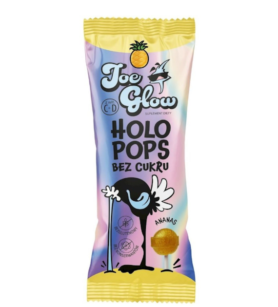 HOLOPOPS lizak kulka bez cukru o smaku ananasowym z wit C i D 8g (SPRZEDAŻ NA OPAKOWANIA ZBIORCZE)