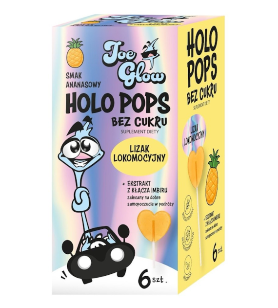 HOLOPOPS krystaliczny lizak bez cukru, o smaku ananasowym z wit C i D  (6 szt ) 36 g