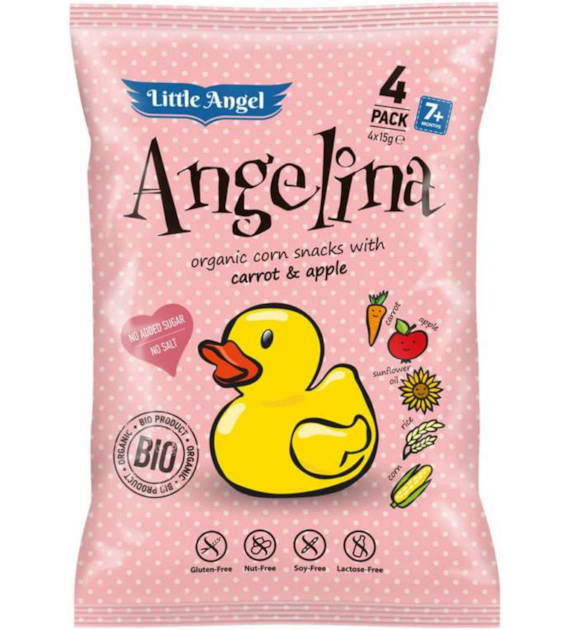Chrupki kukurydziane ANGELINA marchew i jabłko od 7 miesiąca BEZGL. BIO 4x15g