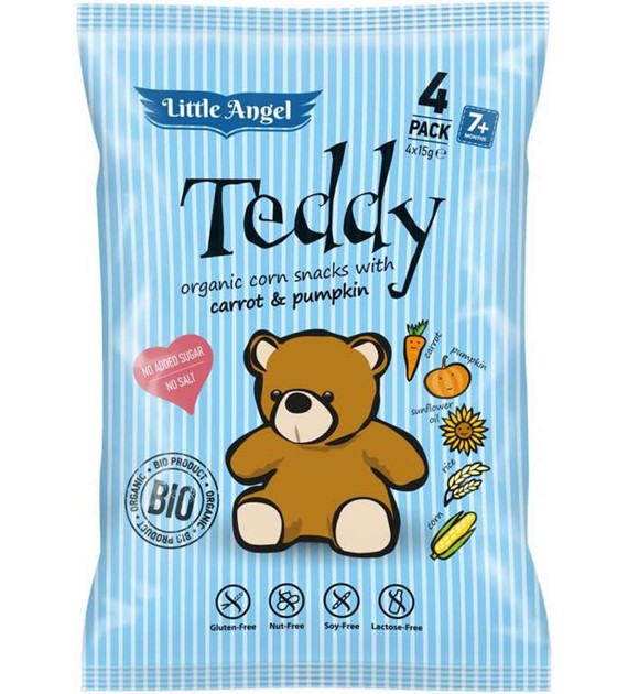 Chrupki kukurydziane TEDDY marchew i dynia od 7 miesiąca BEZGL. BIO 4x15 g
